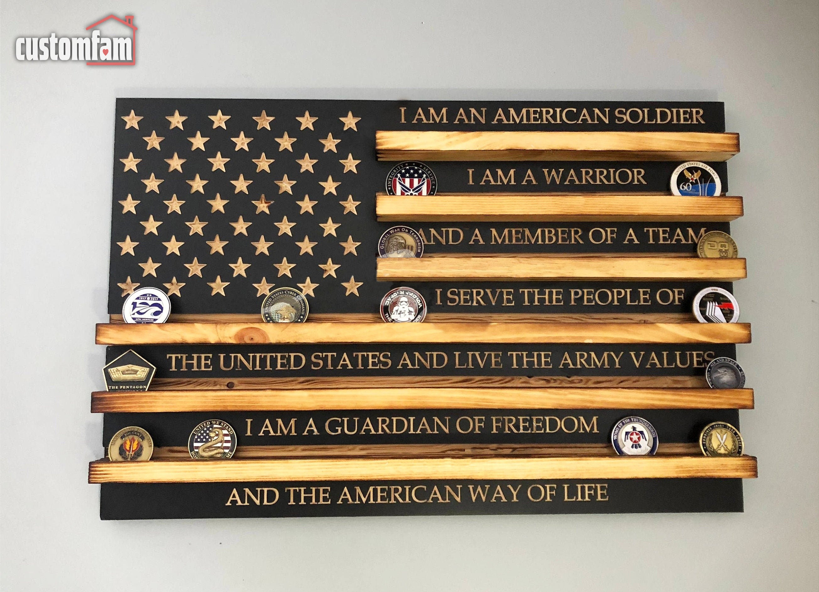 Engraving Military Challenge Coin Holder, Custom US Flag With Engraving Solider Creed, Military Gift