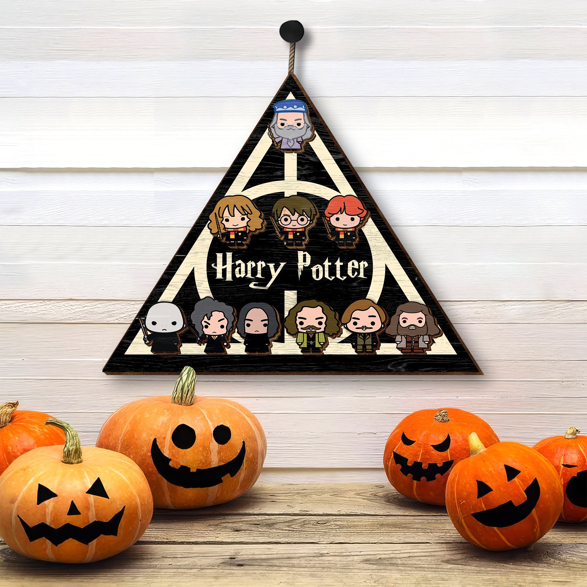 HP Chibi Characters Triangular Wooden Sign, Magical Home Decor, HP Fan Gift