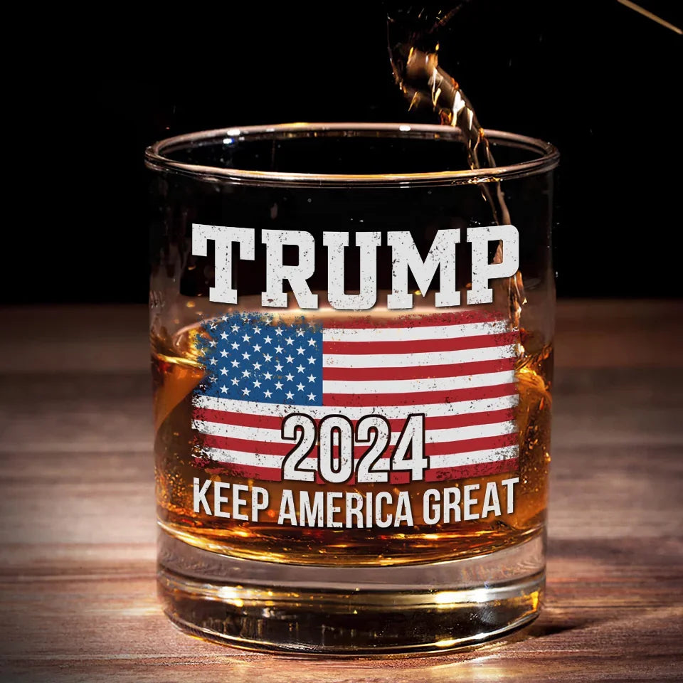 Trump2024 Keep America Great Whiskey Glass, American Flag Wine Glasses, Presents For Dad