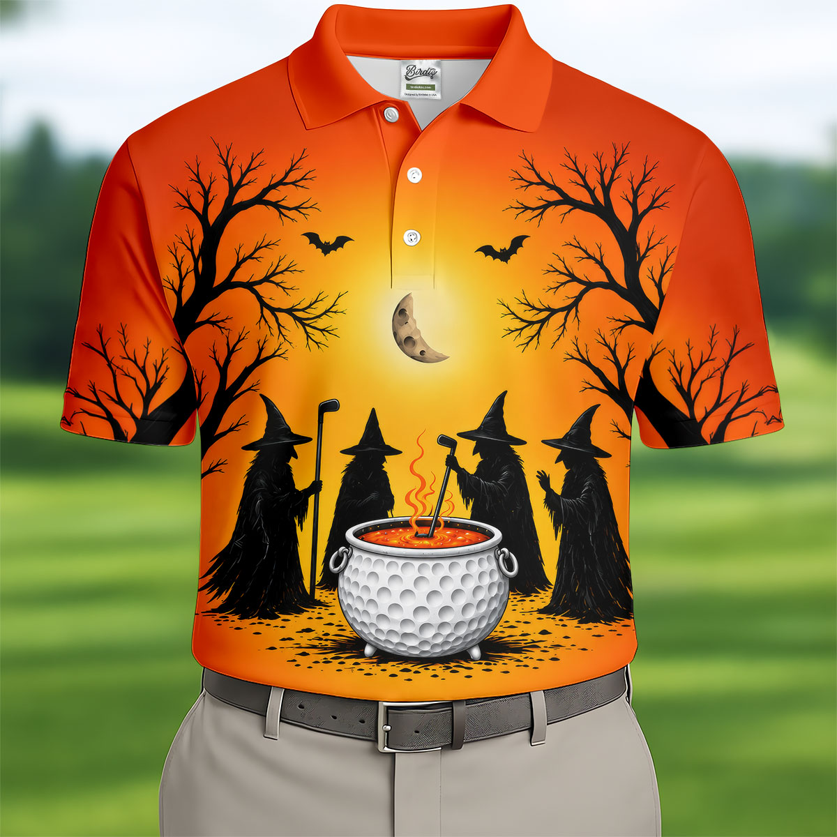 Witch Cauldron Halloween Golf Polo Shirt, Halloween Shirts For Men, Mens Golf Polo