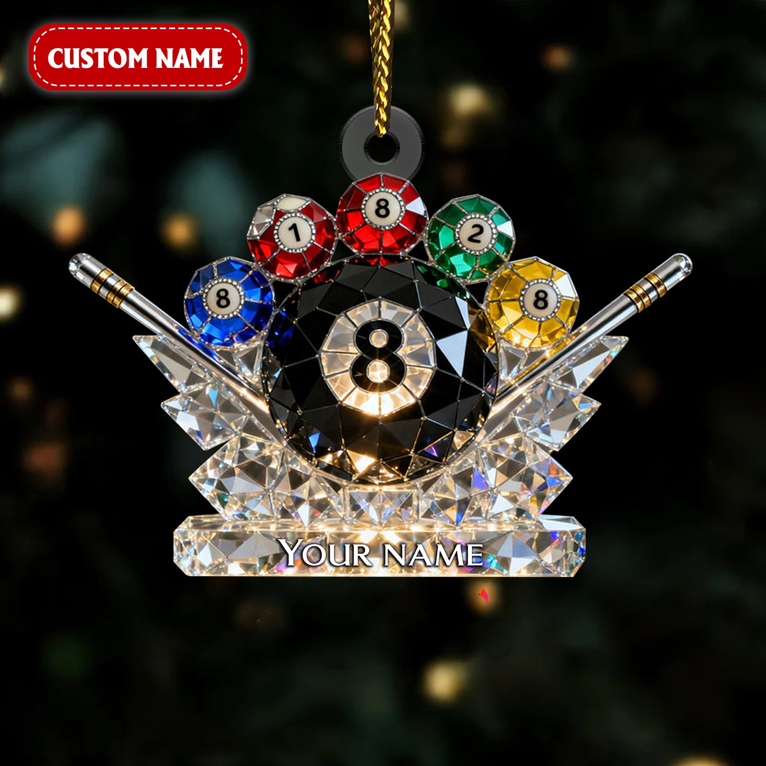 Snooker Balls Custom Name Stained Glass Effect Acrylic Christmas Ornament, Xmas Decor, Gifts For Pool Players