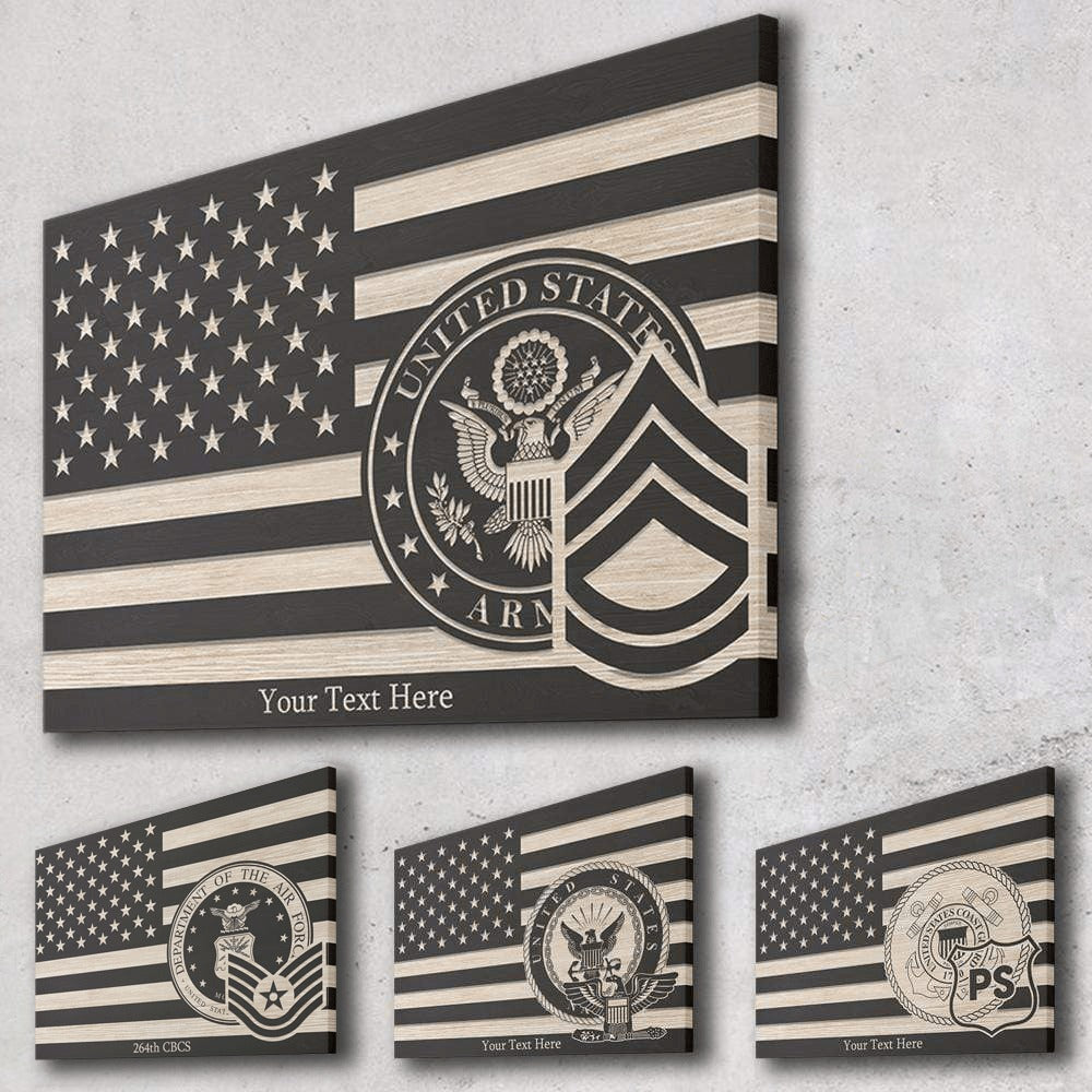 Custom Veteran Gift Usa Half Flag With Military Ranks/Insignia - Personalized Name & Ranks