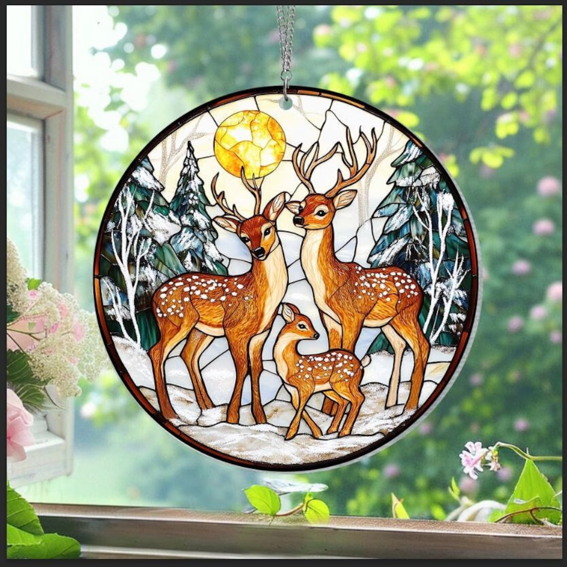 Christmas Deer Suncatcher Ornament, Reindeer Family Ornament, Reindeer Christmas Decorations