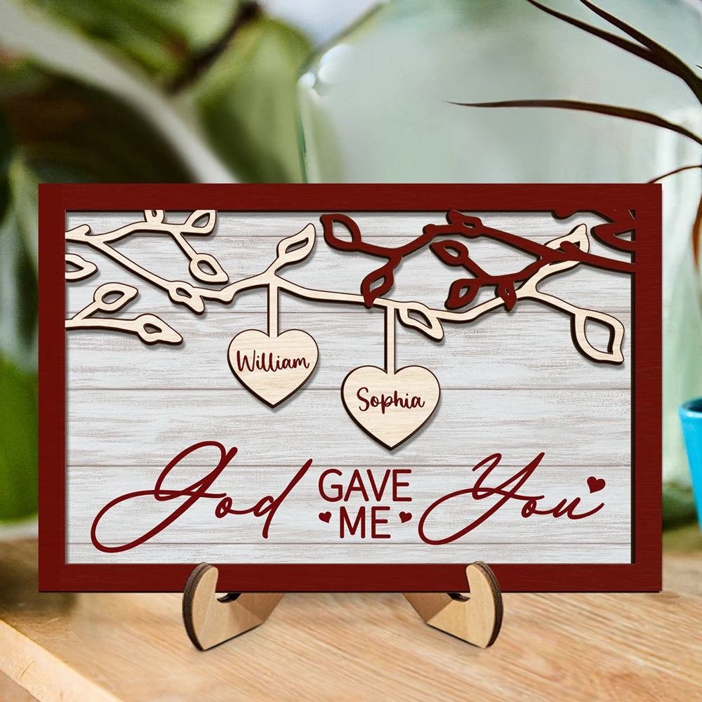 Personalized God Gave Me You 2-Layered Wooden Plaque, Couple Valentine Gifts, Wedding Anniversary Gifts