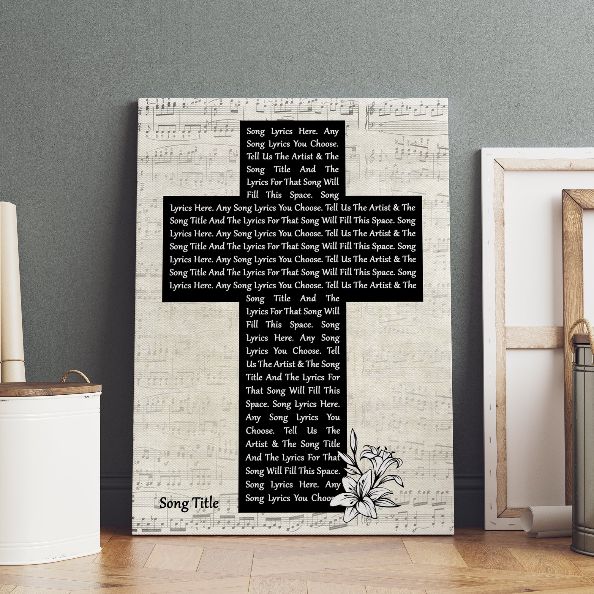 Personalized Christian Memorial Cross Music Wall Art With Song Lyrics, Music Wall Decor