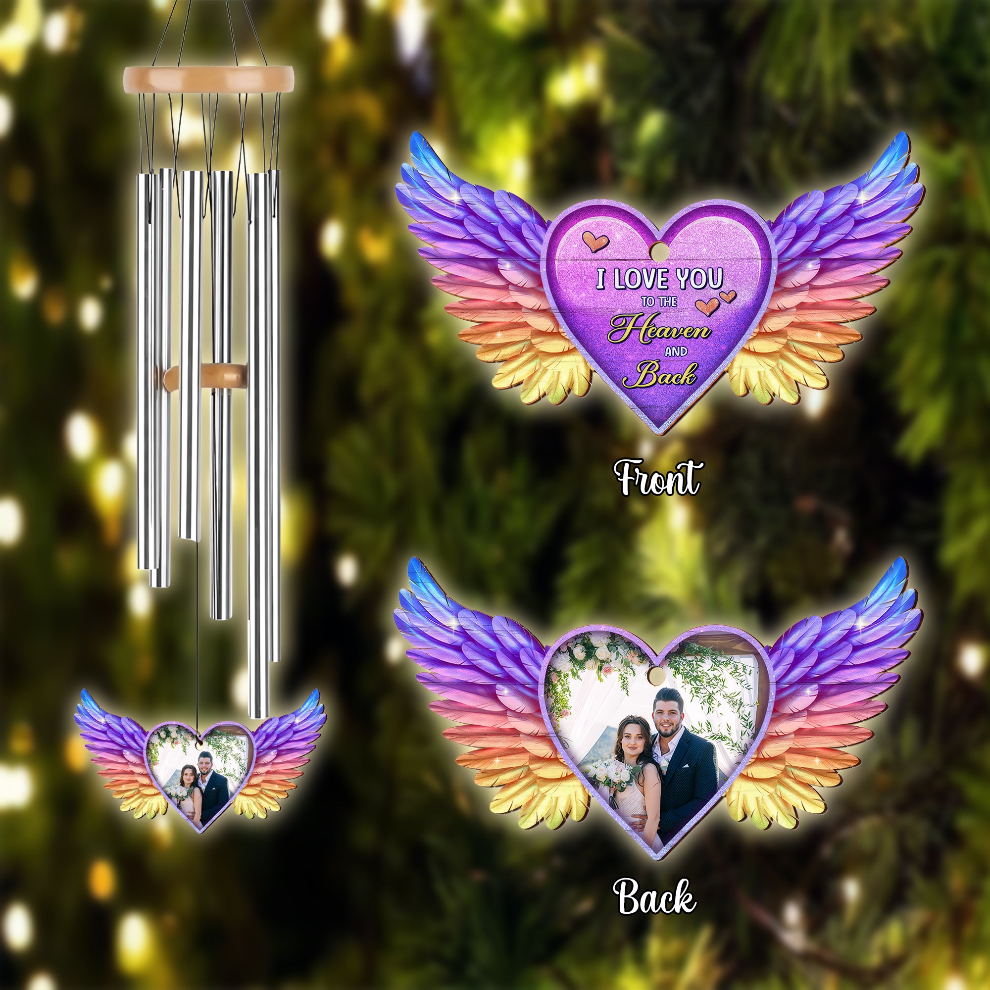 I Love You To The Heaven And Back Custom Heaven Couple Wind Chimes, Gift For Couple