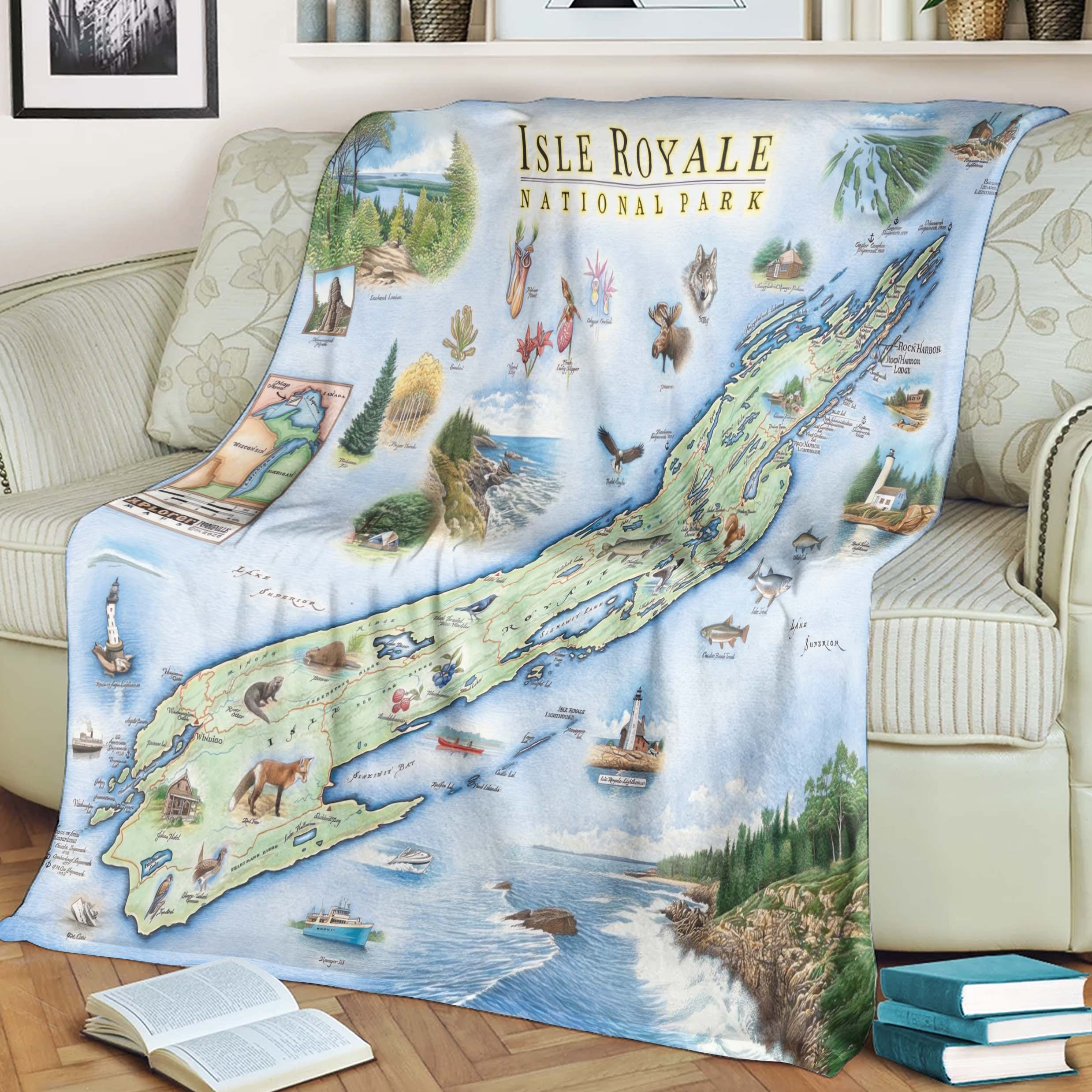 Isle Royale National Park Map Blanket, Gift For Travelers, Outdoor Gift