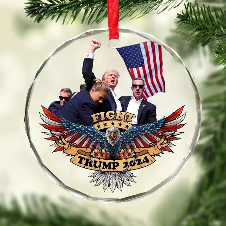 Trump2024 Fight For America Circle Glass Ornament, Trumpfight Christmas Ornaments