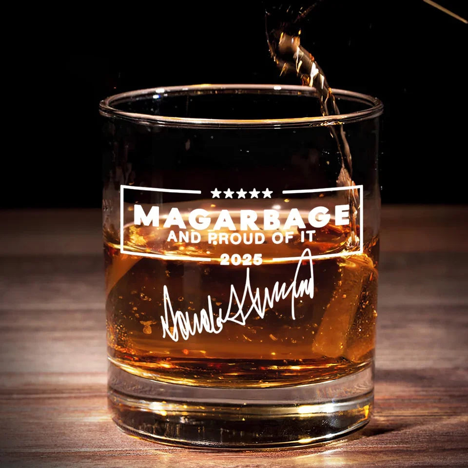 Magarbage And Proud Of It Whiskey Glass, Trump2024 Old Fashioned Glass, Cool Christmas Gifts For Dad