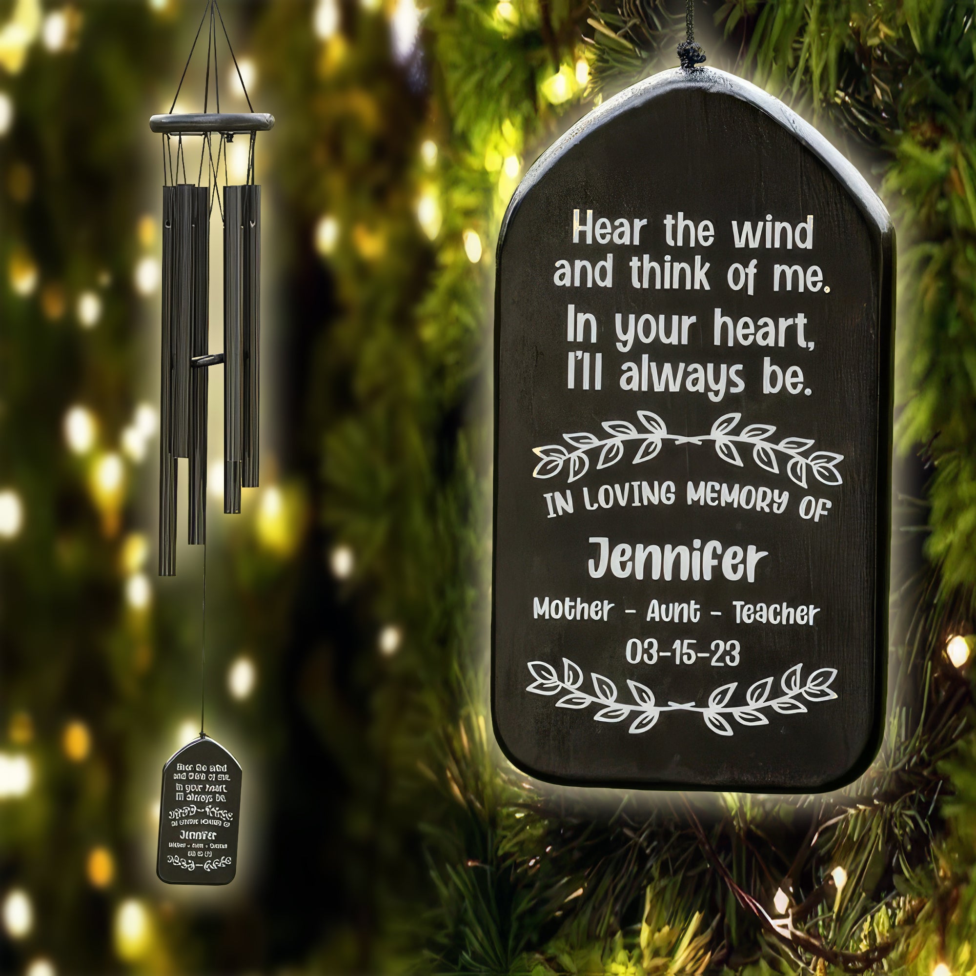 Hear The Wind And Think Of Me Personalized Memorial Wind Chimes, Sympathy Gift