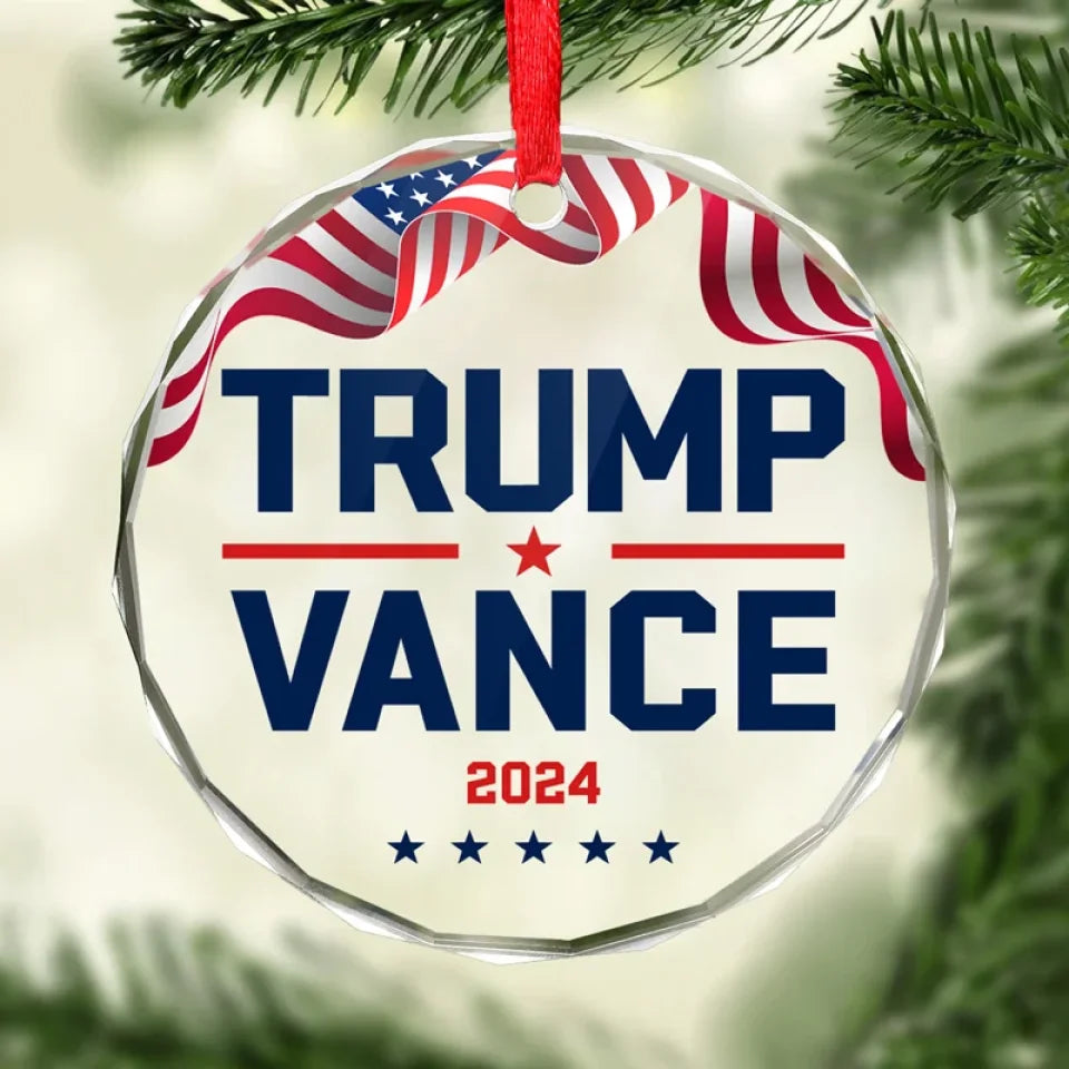 Trumpvance Make America Great Again Circle Glass Ornament, Trump2024 Christmas Ornaments