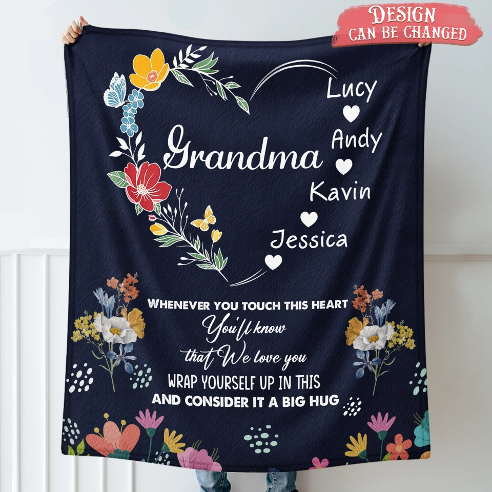 Personalized Blanket For Grandma Heart Flowers, Mother's Day Grandma Gifts