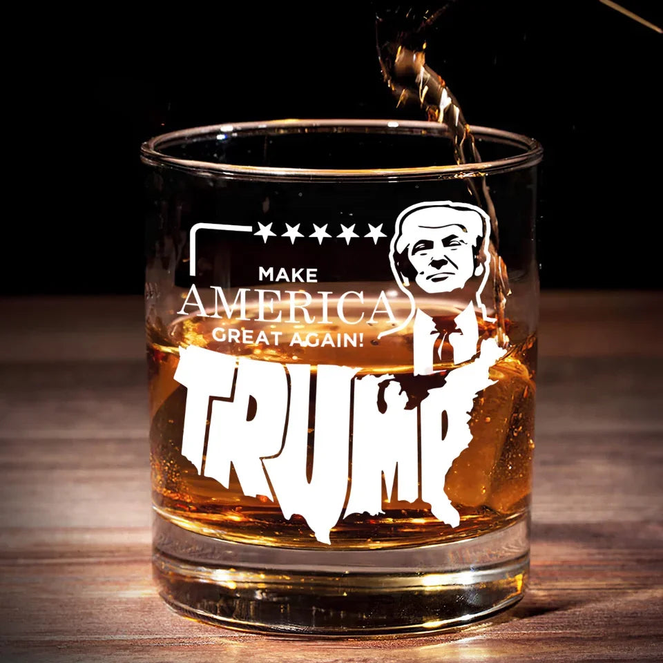 Making America Great Again Whiskey Glass, Trump2024 USA Map Glassware, Cool Gifts For Dad