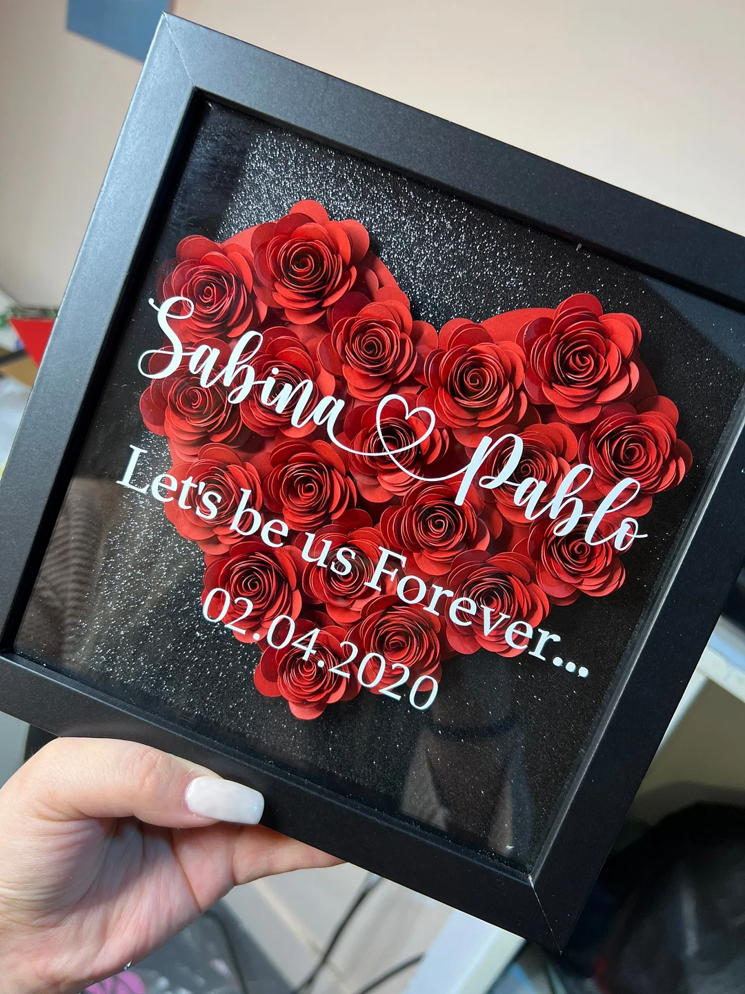 Personalized Shadow Box, Custom Photo Flower Shadow Box, Gifts For Couple, Valentine Gifts For Her