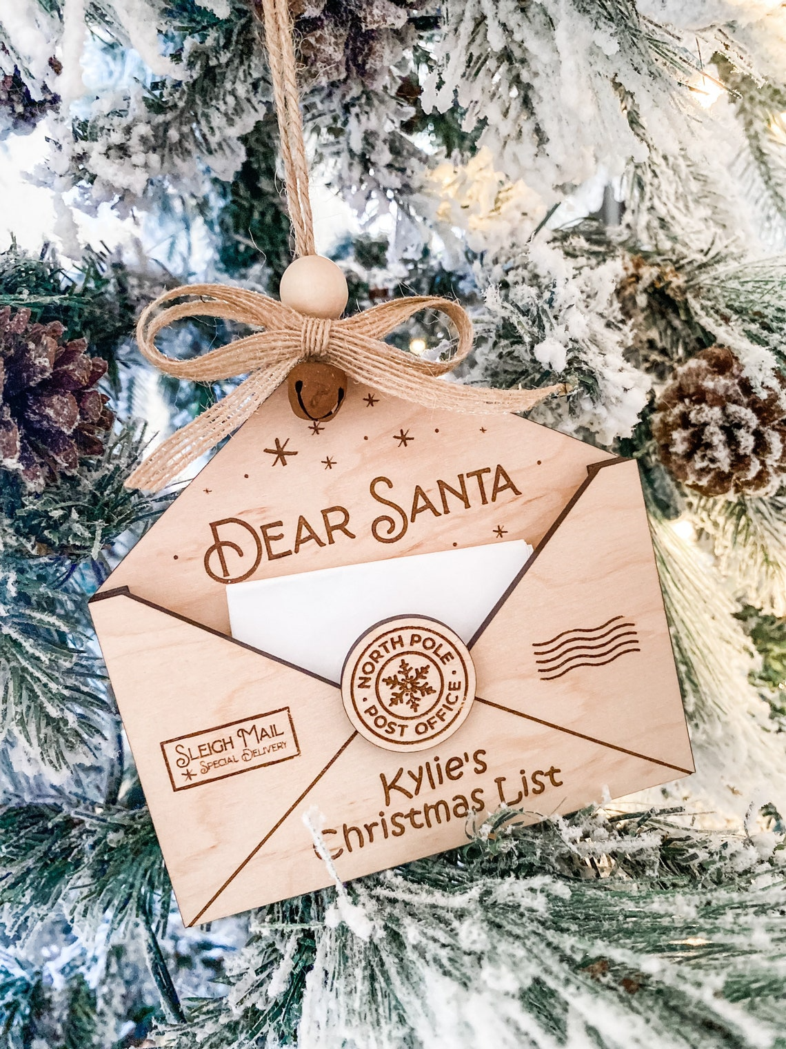 Personalized Dear Santa Letter Wooden Ornament, Letter to Santa Ornament, Christmas Gift