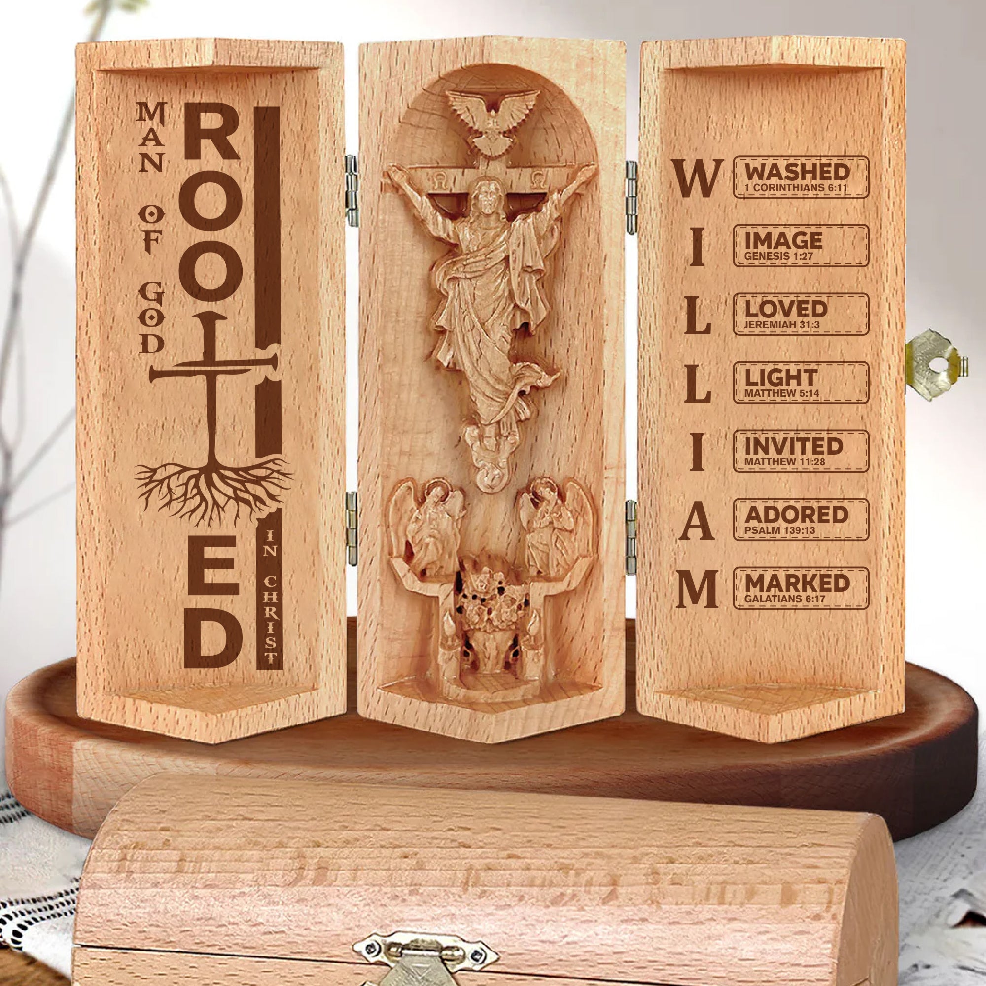 Man Of God Custom Openable Wooden Cylinder Sculpture of Jesus Christ, Christian Gifts