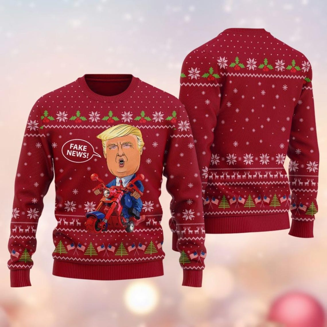 Trump2024 Fake News Funny Christmas Shirts, Political Ugly Christmas Sweater