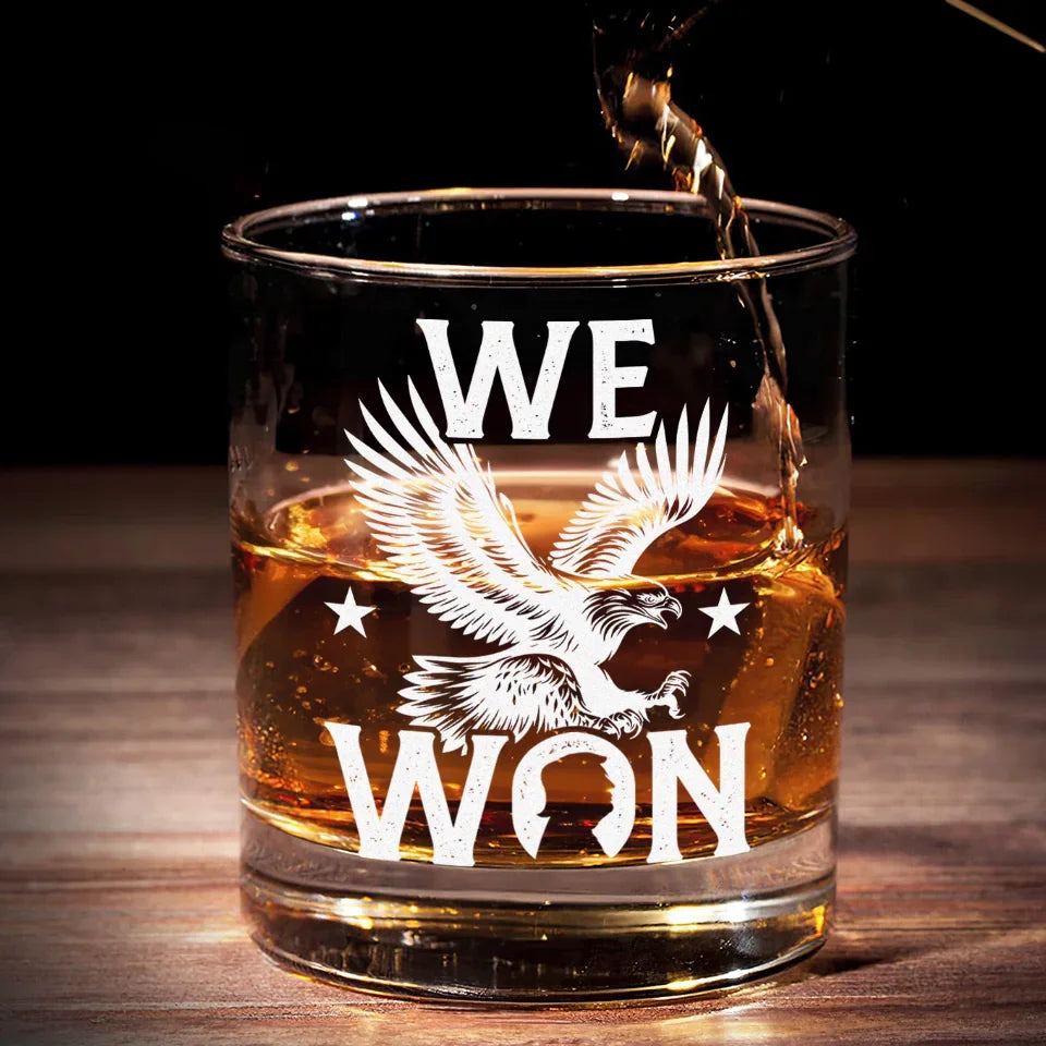 Trump2024 We Won Whiskey Glass, America Eagle Old Fashioned Glass, Patriots Gifts, Dad Christmas Gifts