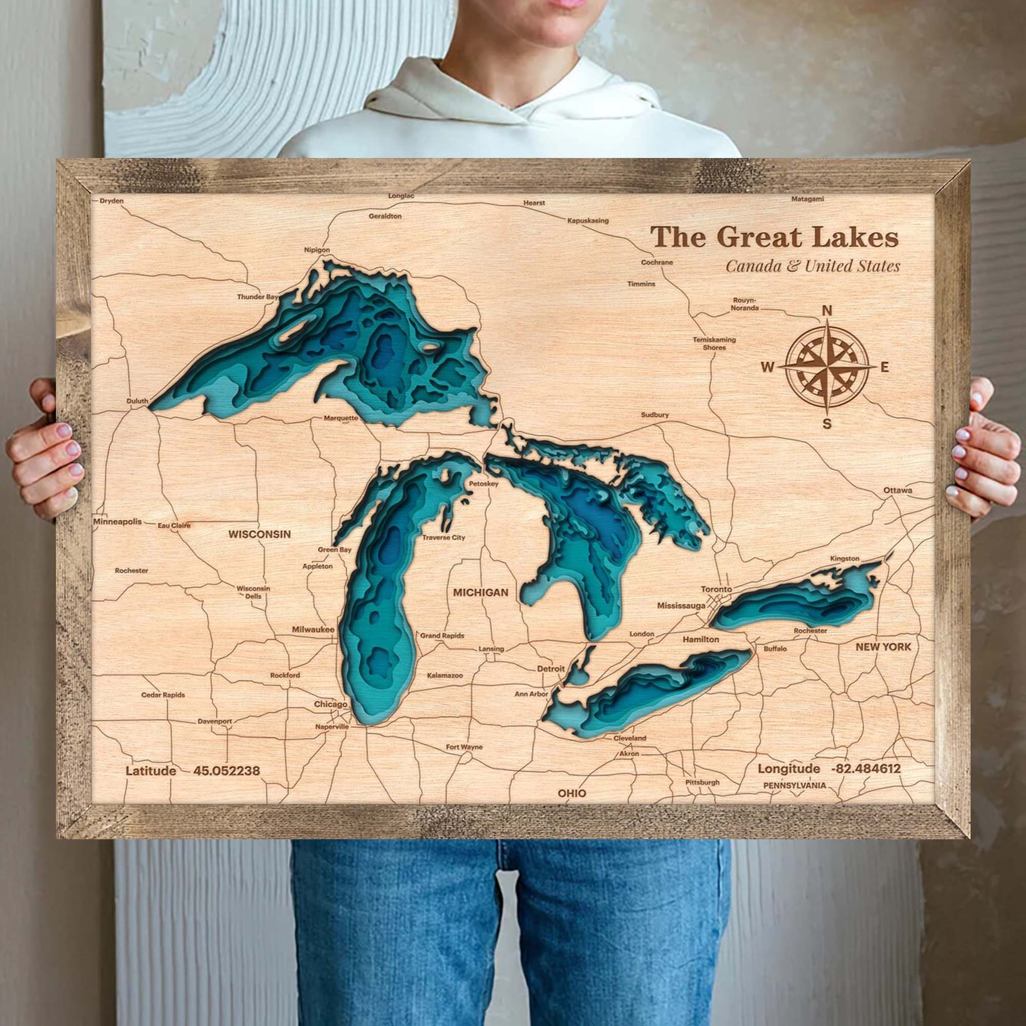 The Great Lake Customize Wood Art, Topographic Lake Map, Lake Wall Art