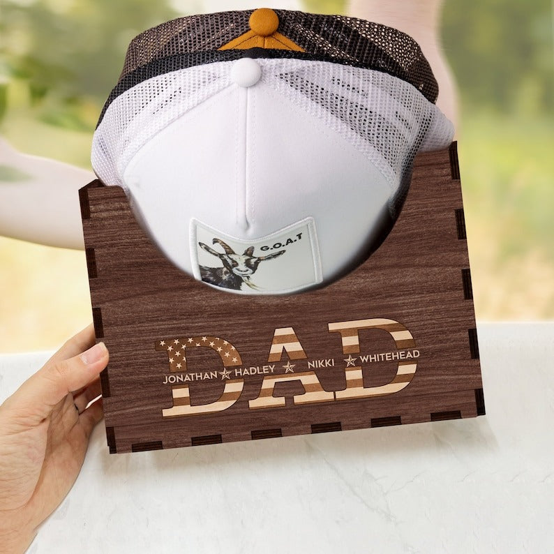 Wooden Hat Holder, Custom Cap Holder With Family Names, Cap Organizer For Dad Grandpa, Father's Day Gift, Hat Organizer