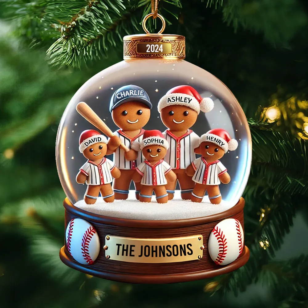 Personalized Gingerbread Family Acrylic Ornament, Baseball Ornament, Baseball Lover Gift Ideas