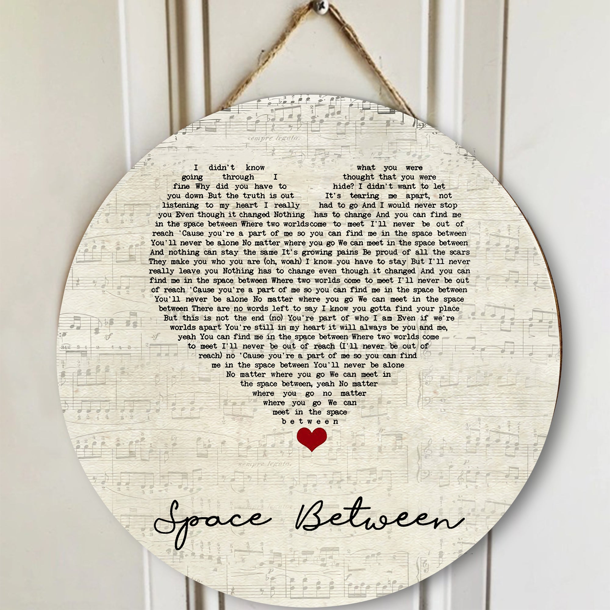 Dove Cameron, Sofia Carson Space Between Script Heart Song Lyric Art Print Round Wood Sign, Wood Sign For Home