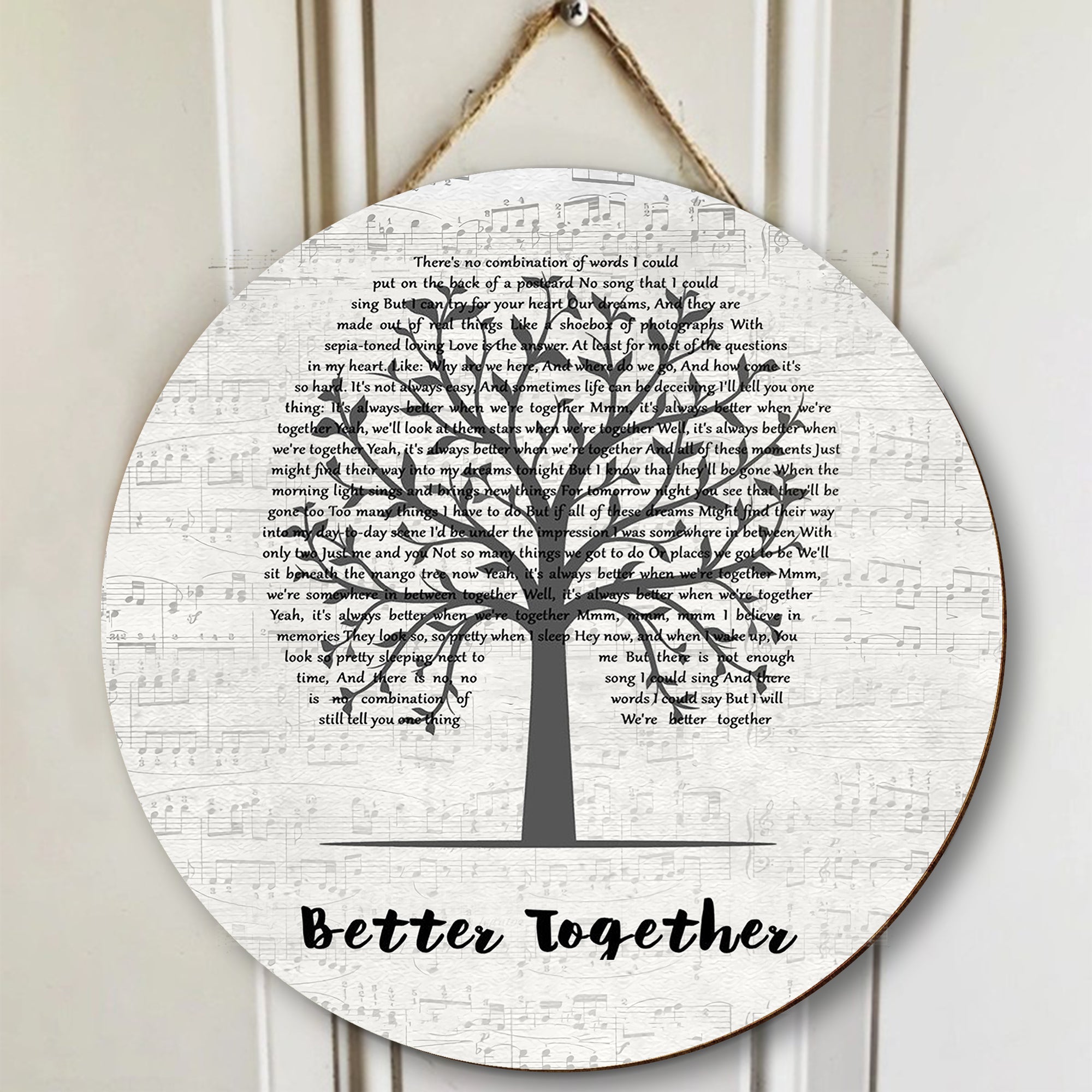 Better Together Jack Johnson Script Heart Song Lyric Art Print Round Wood Sign, Wood Signs For Home