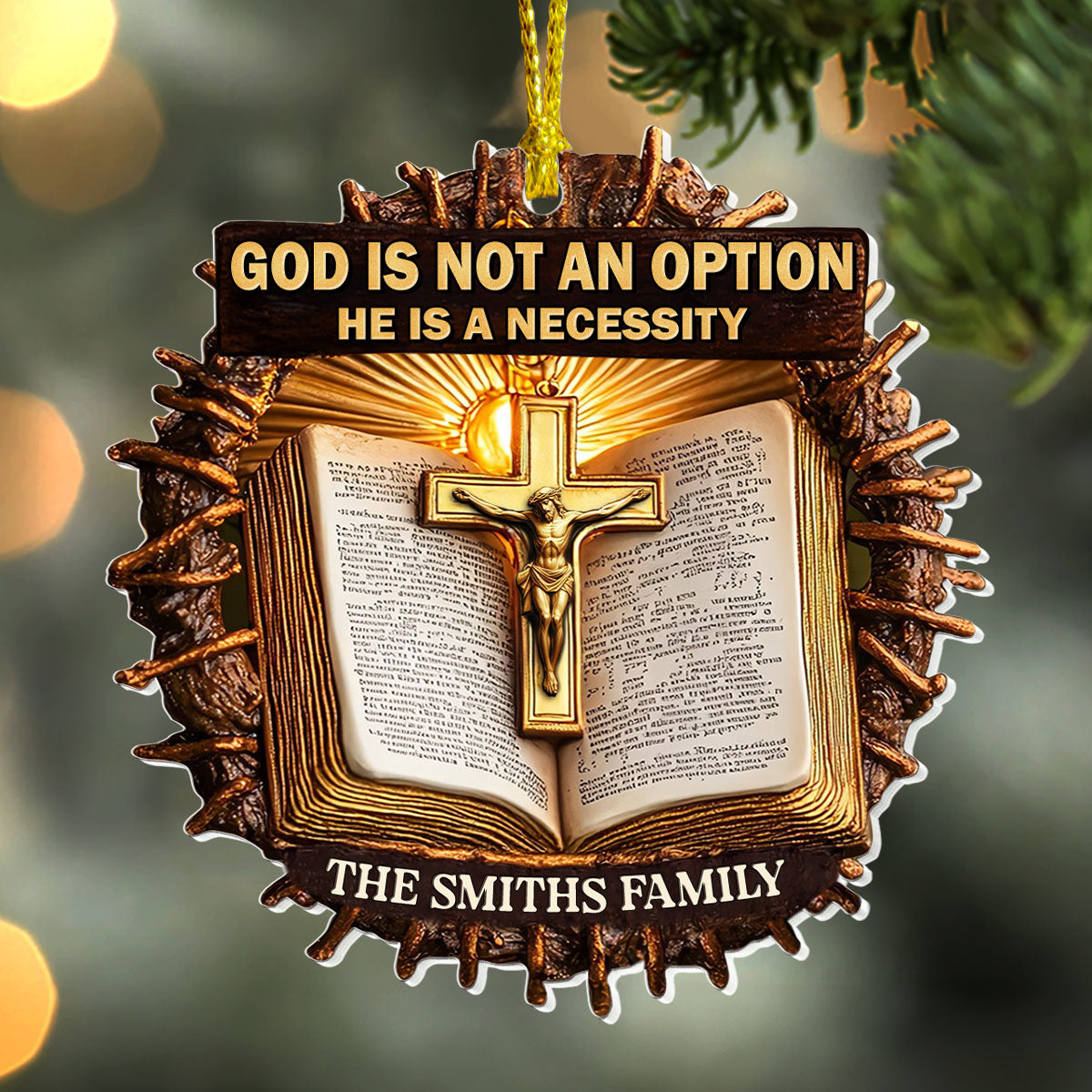 God Is Not An Option He Is A Necessity Ornament, Jesus Crucifixion Christian Christmas Ornaments