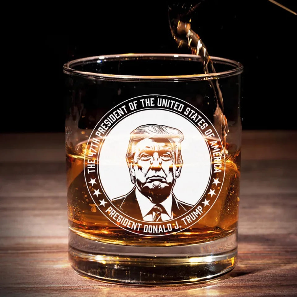 PresidentTrump 47th US President Whiskey Glass, Trump2024 Fashioned Glass, Cool Gifts for Dad