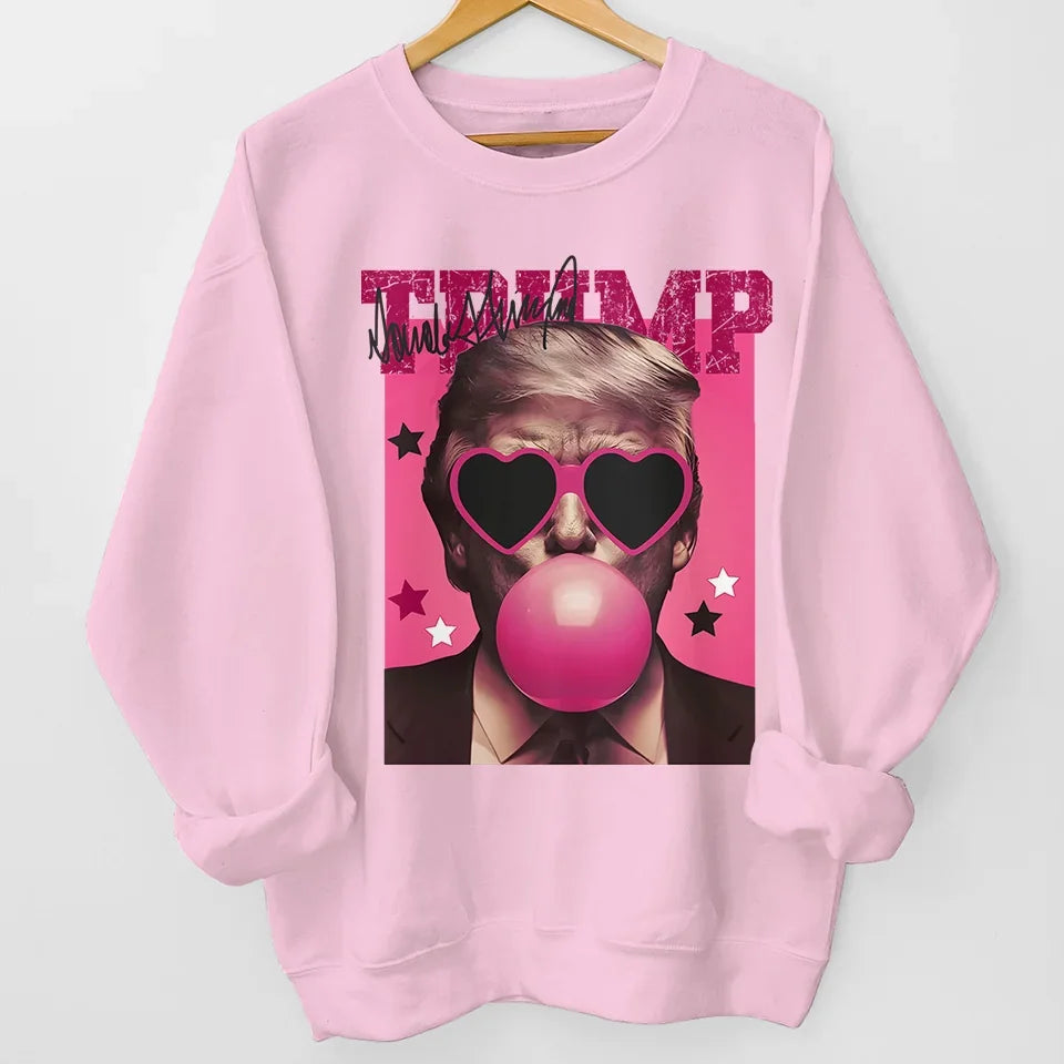 Trump2024 Pink Sun Glasses Bubble Gum Sweatshirt, Funny Christmas Sweatshirt