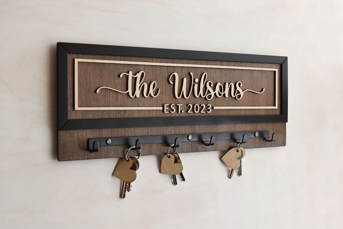 Custom Name Wooden Key Holder, Entryway Key Holder, Entryway Wall Organizer, Couple Valentine Gifts