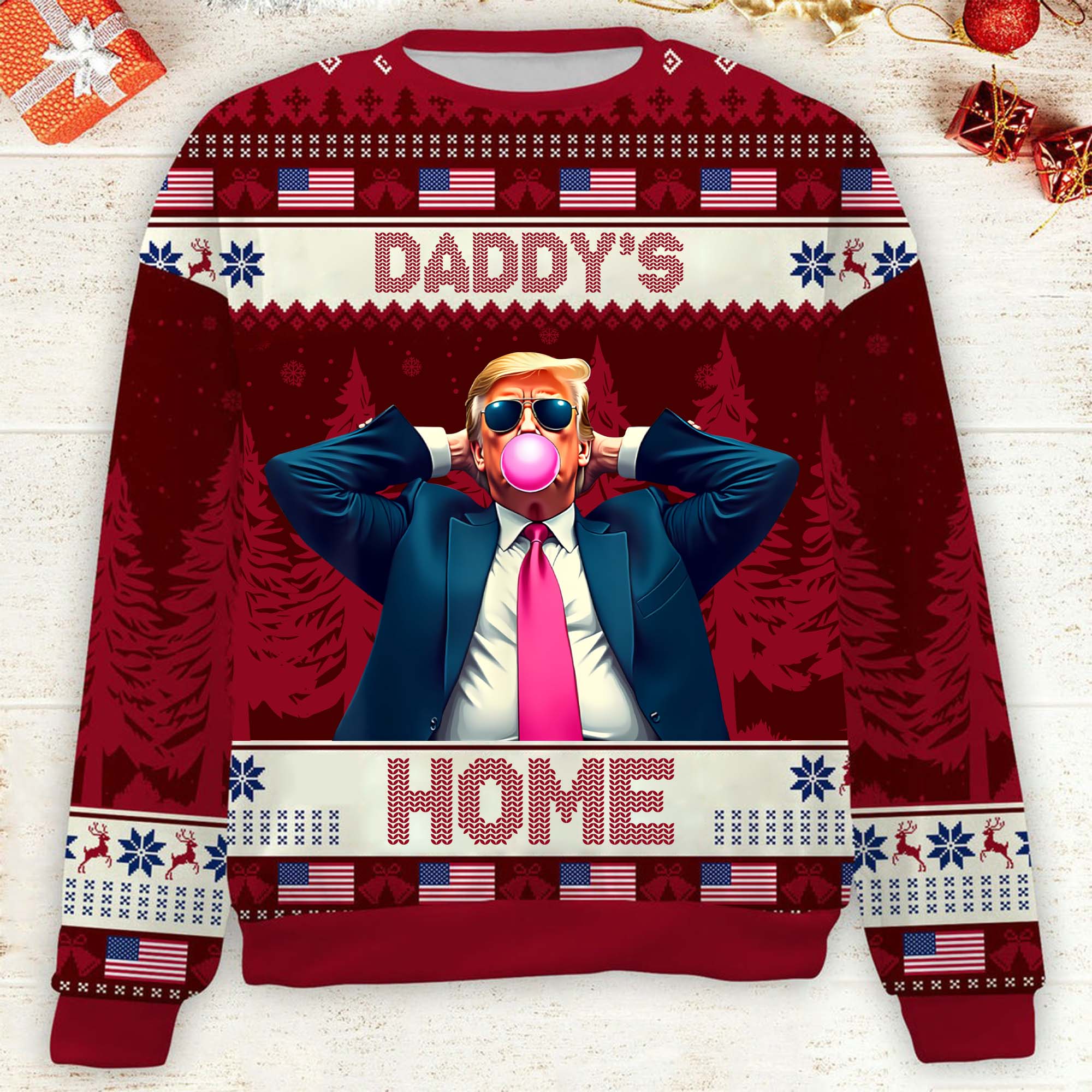 Daddy's Home Funny Humorous Trump2024 Christmas Ugly Sweater, Funny Political Shirts