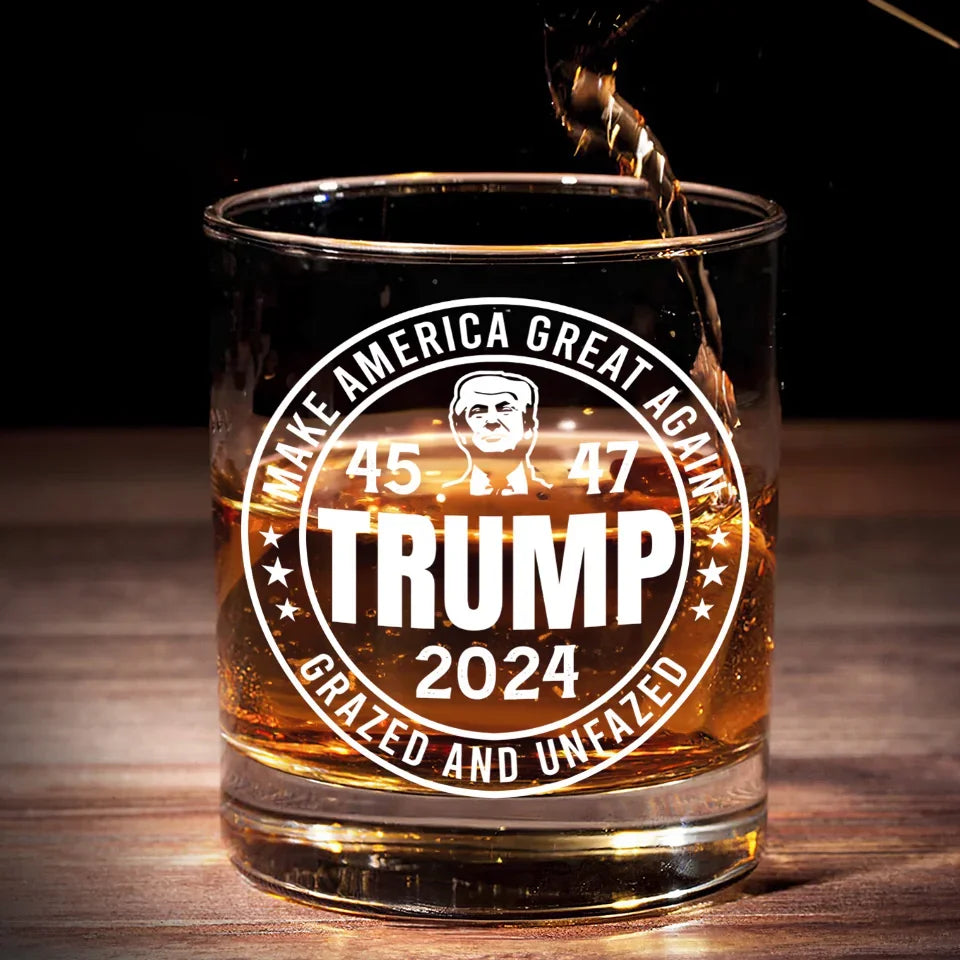 Trump2024 Making America Great Again Whiskey Glass, Old Fashioned Glass, Cool Gifts For Dad