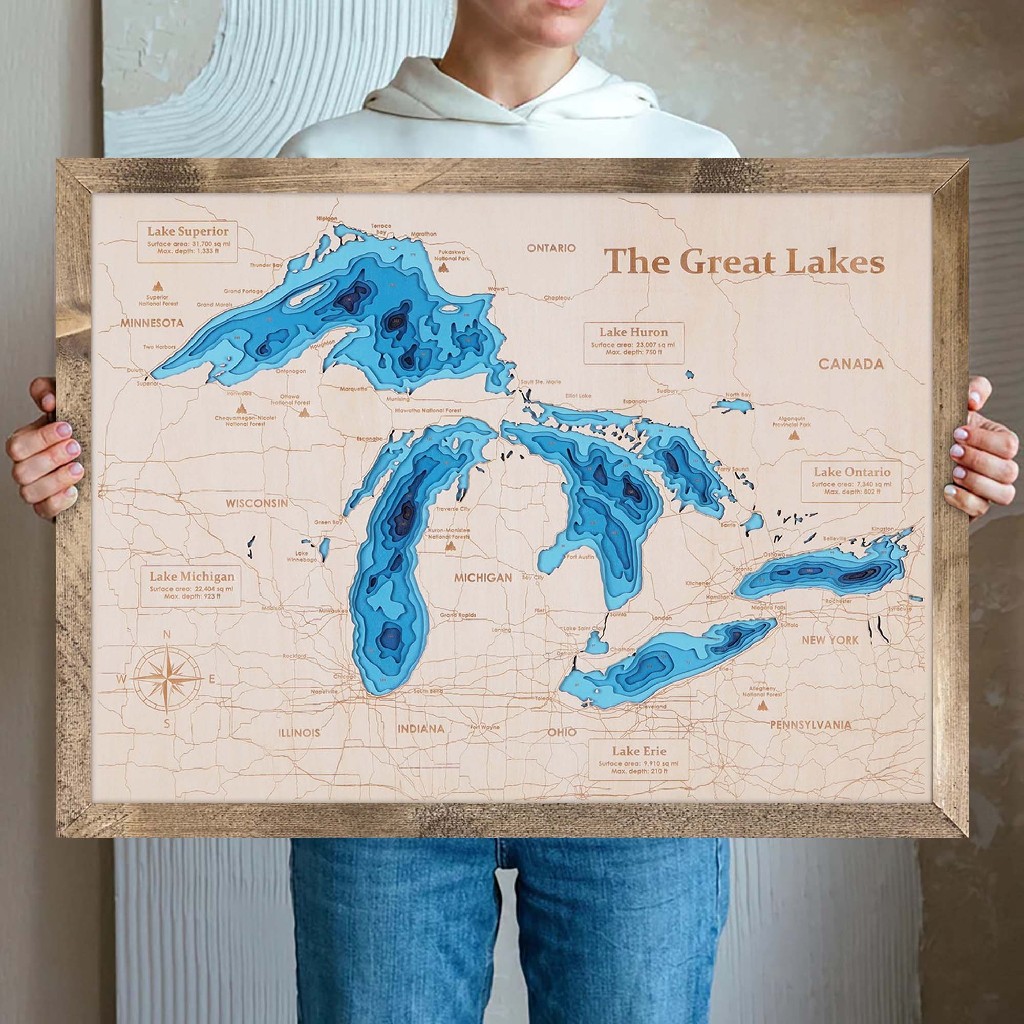 The Great Lake Personalize Wood Art, Topographic Lake Map, Lake Wall Art