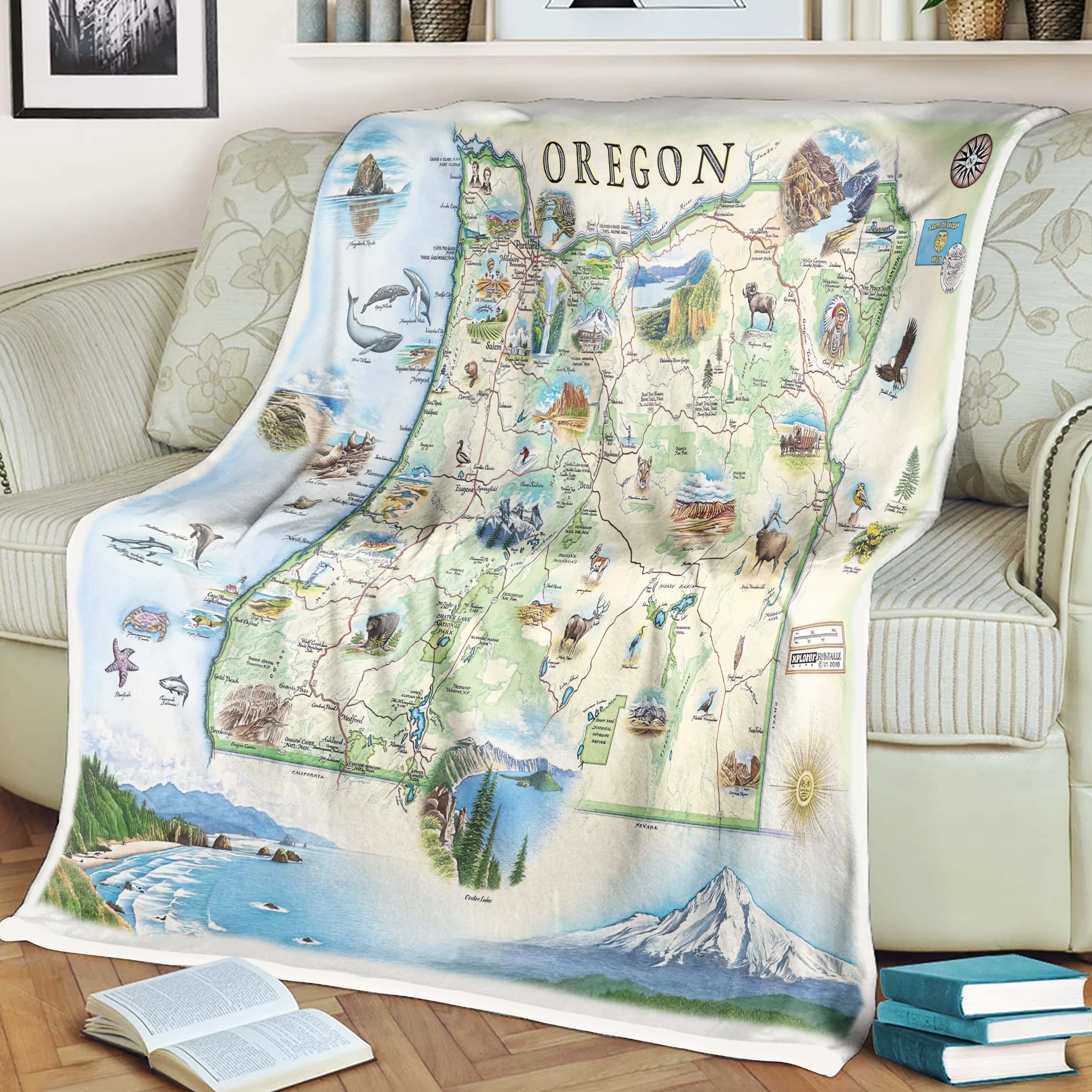 Oregon State Park Map Blanket, Gift For Travelers, Outdoor Gift