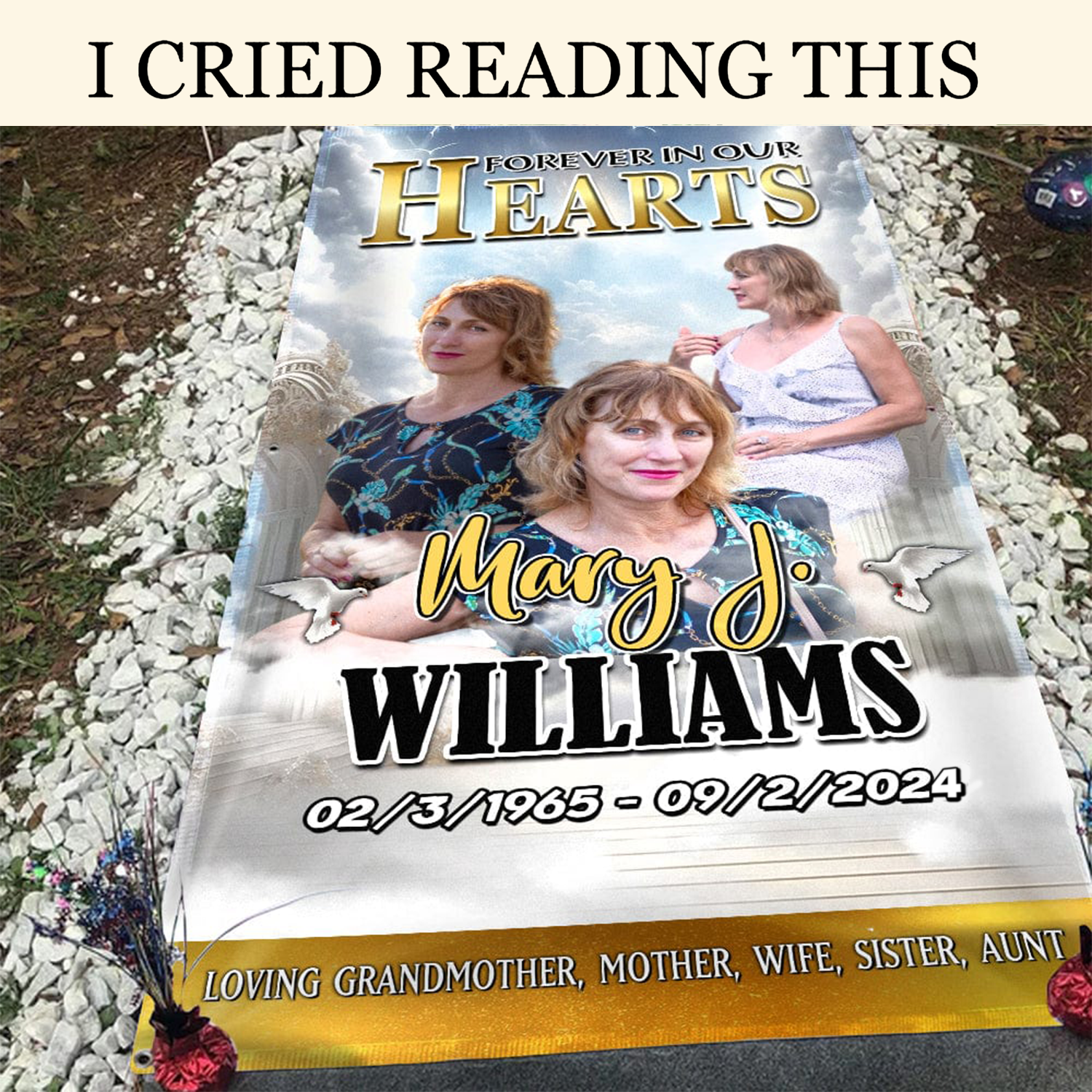 Forever In Our Heart Custom Photo Memorial Gravestone Blanket, Grave Blanket, Gifts For Lost Loved Ones