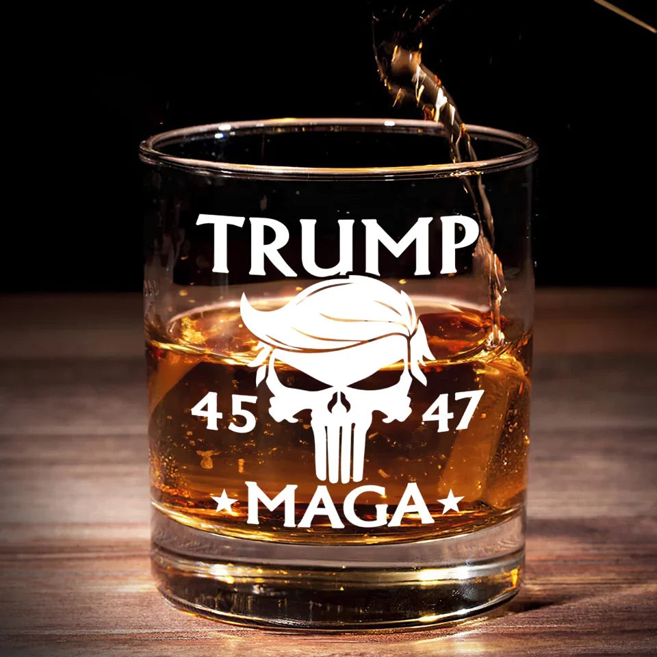 Trumpmaga 47th President Of The United States Whiskey Glass, Old Fashioned Glass, Dad Christmas Gifts