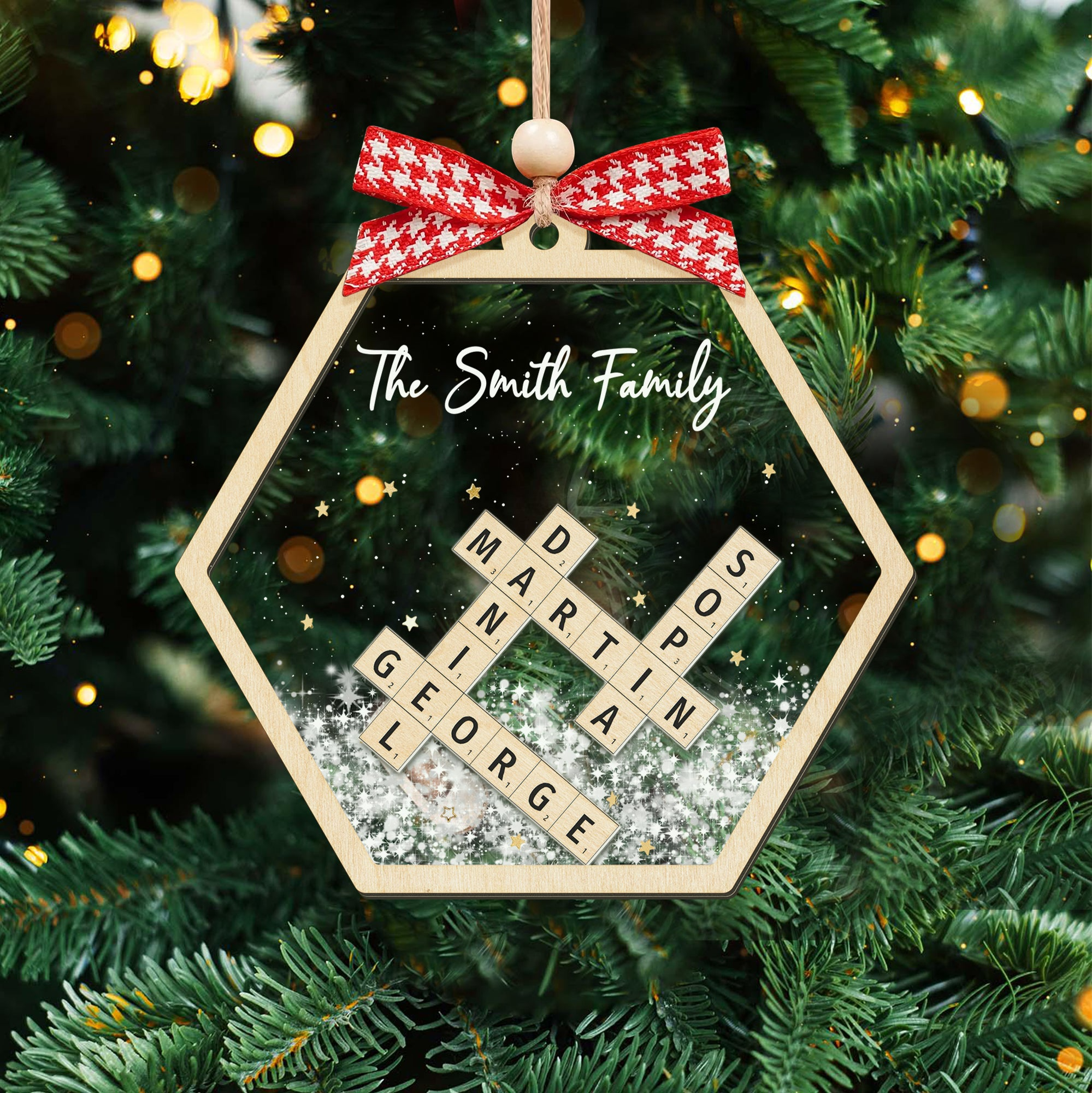 Personalized Family Names Crossword Puzzle Ornament, Shaker Ornament, 2024 Christmas Gifts