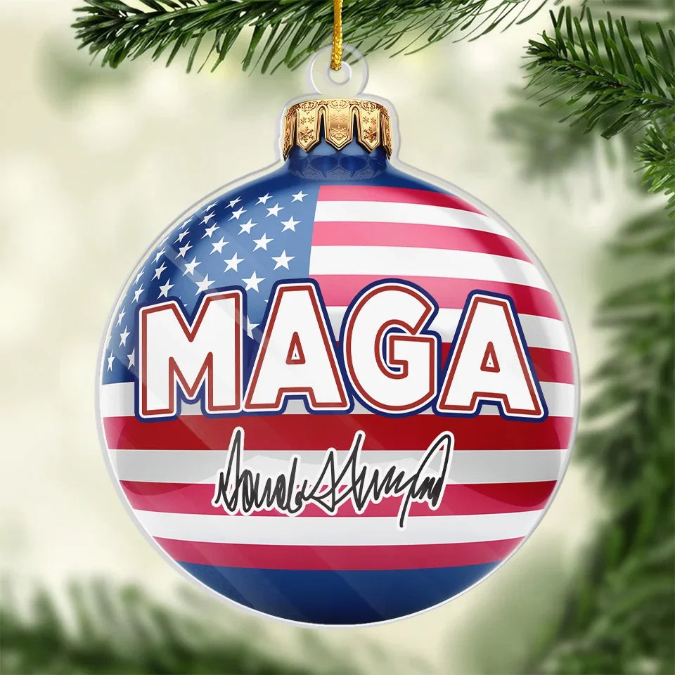 MAGA2024 American Flag Christmas Ball Ornament, Trump President Acrylic Ornament