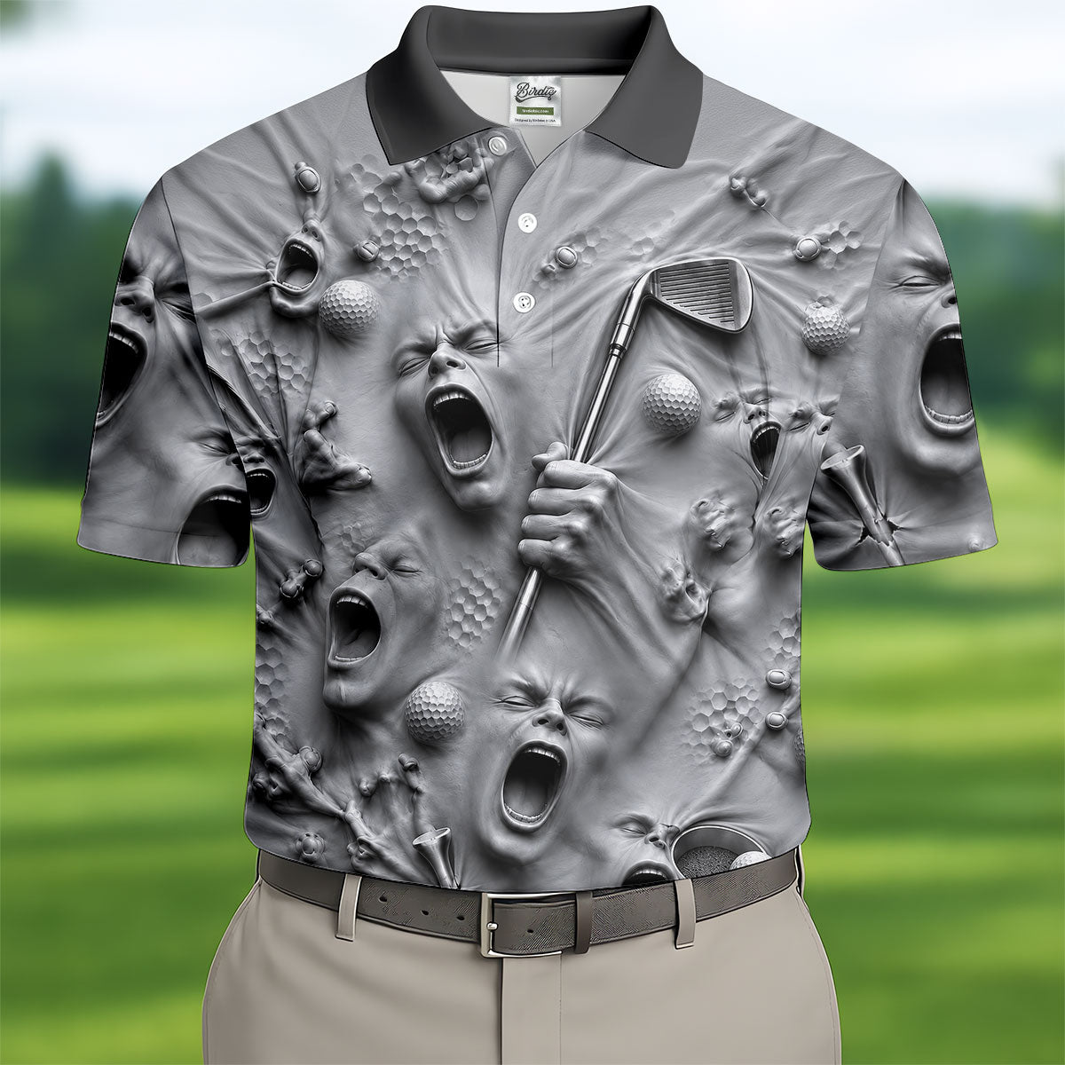 Screaming Face Halloween Golf Polo Shirt, Halloween Shirt For Men, Golf Shirts For Men