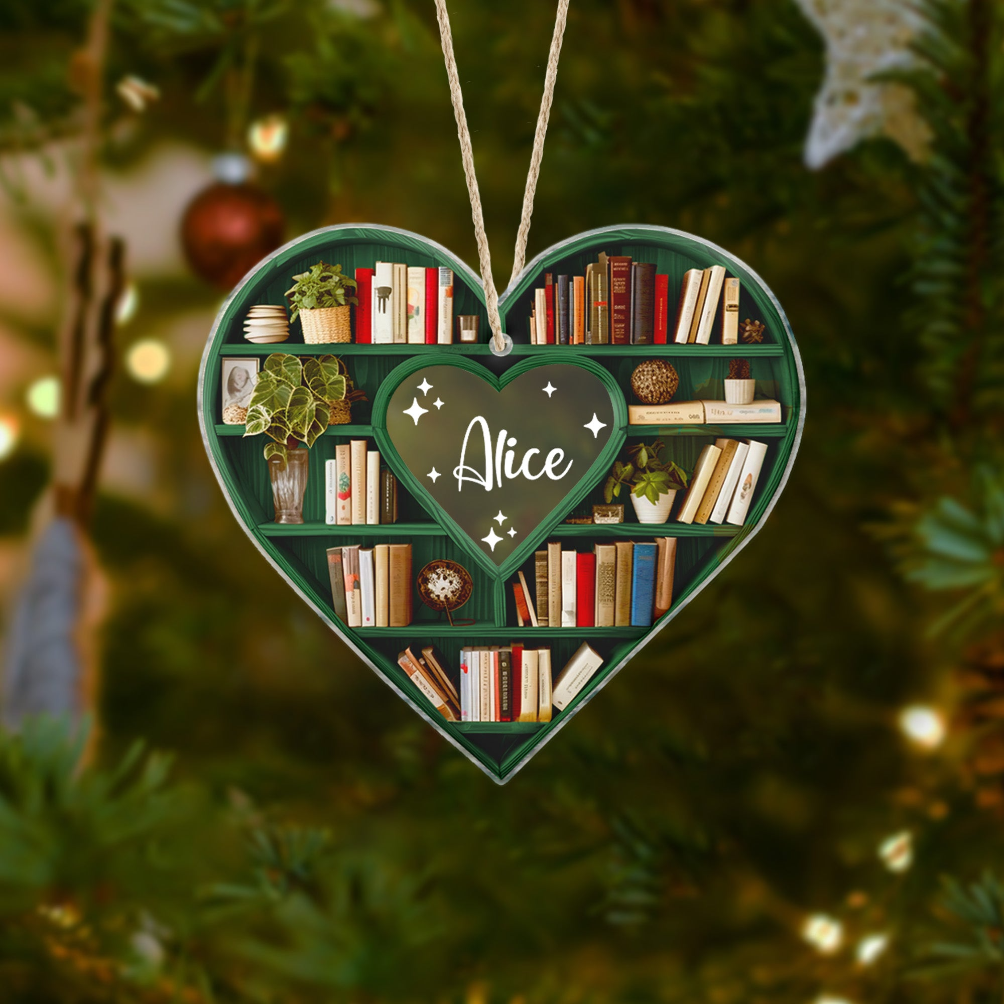 Personalized Book Tree Ornament, Christmas Book Wooden Ornament, Bookworm Gifts, Book Lover Gifts