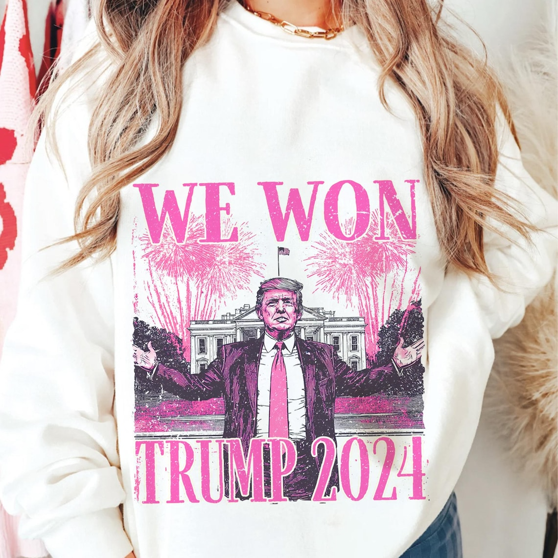 Funny We Won Trump Pink 2024 Take America Back 2024 Christmas Sweatshirt