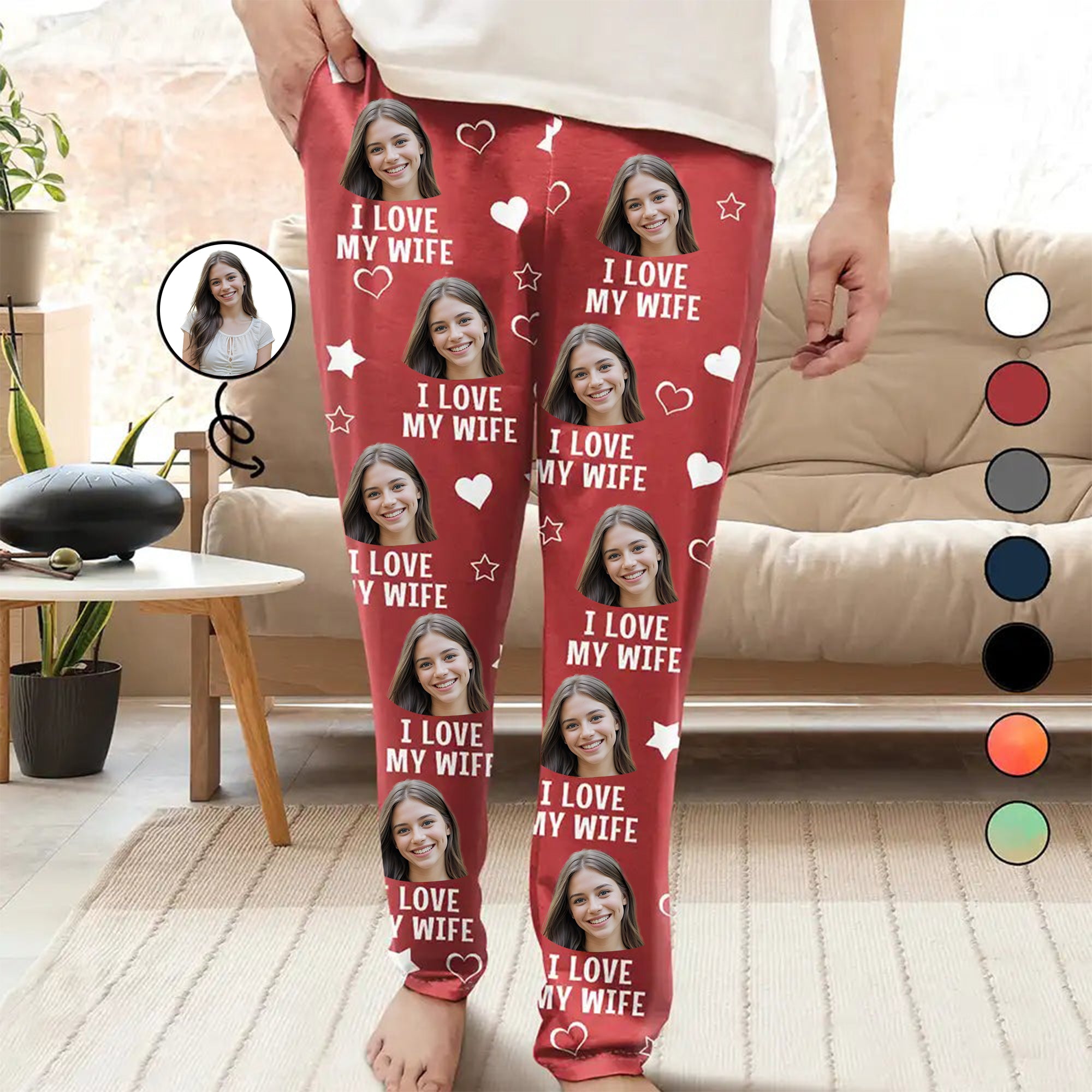 I Love My Wife Custom Photo Funny Pajama Pants, Christmas Gift