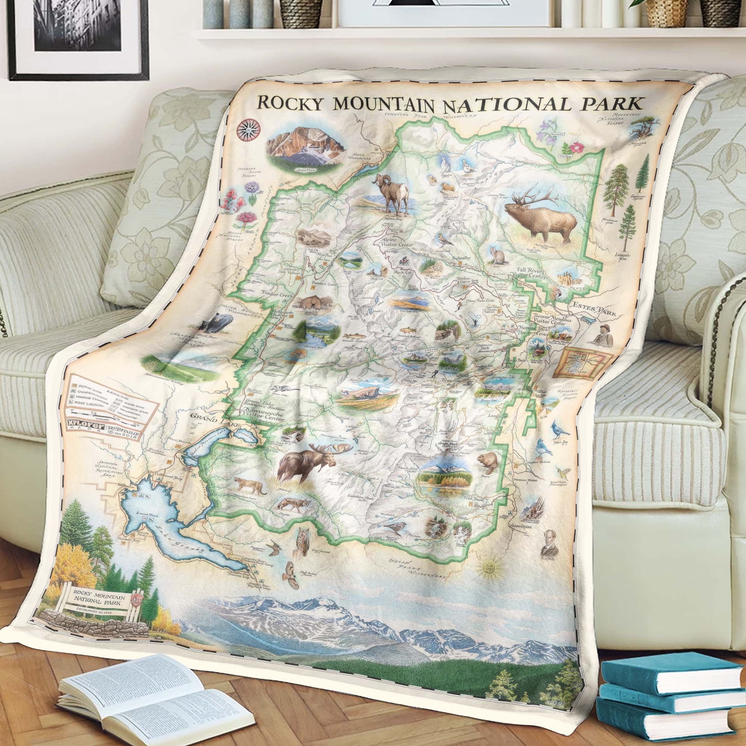 Rocky Mountain National Park Map Blanket, Gift For Travelers, Outdoor Gift