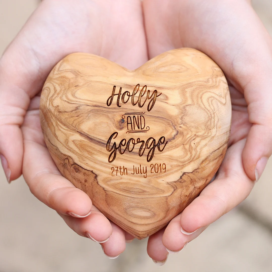 Custom Name Engraved Wood Heart, Couple Wood Sign, Personalized Gifts For Couples, Wedding Anniversary Gifts