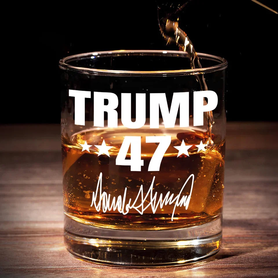 Trump47 US President 2024 Whiskey Glass, Patriotic Wine Glasses, Presents For Dad