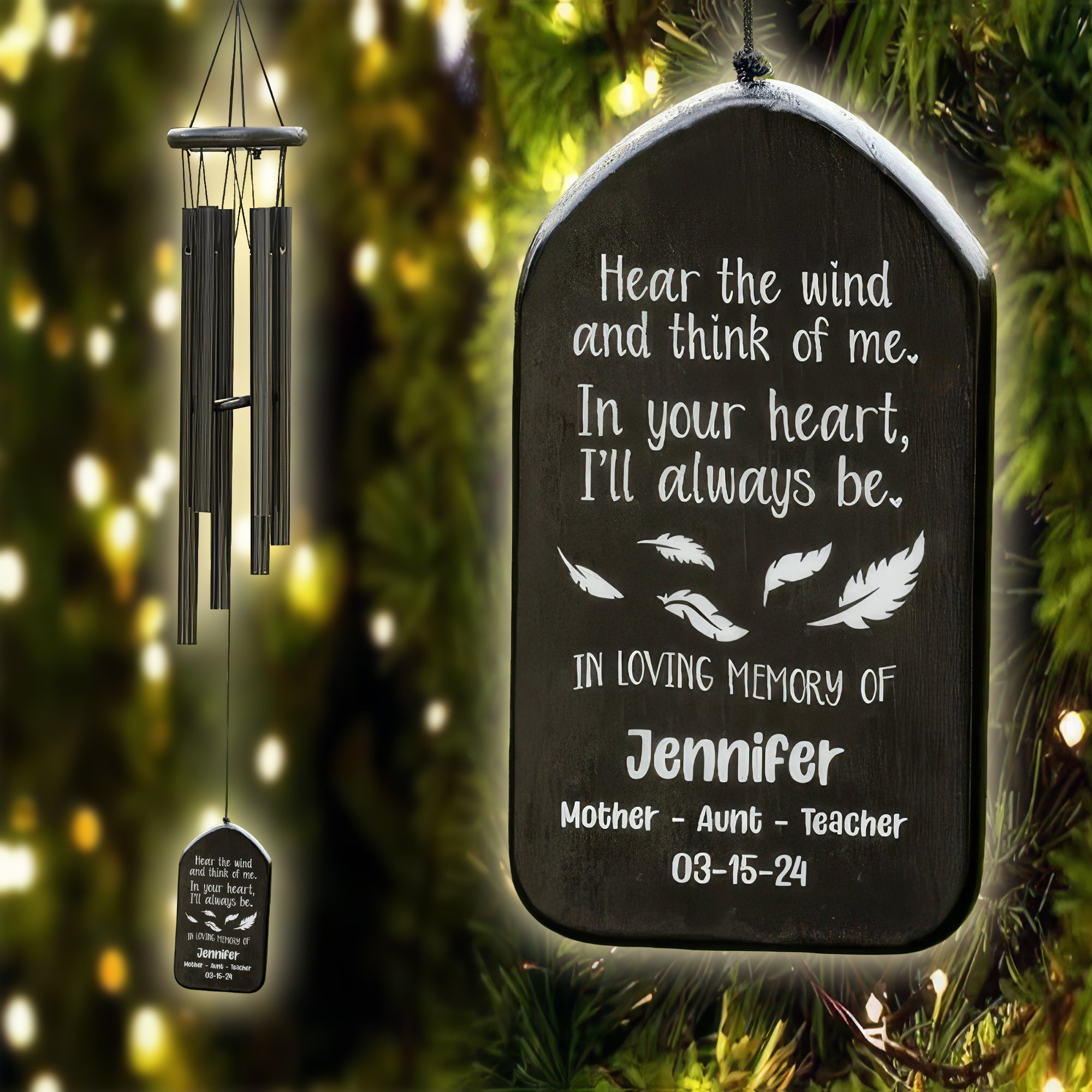 Hear The Wind And Think Of Me Personalized Chimes, Memorial Gift