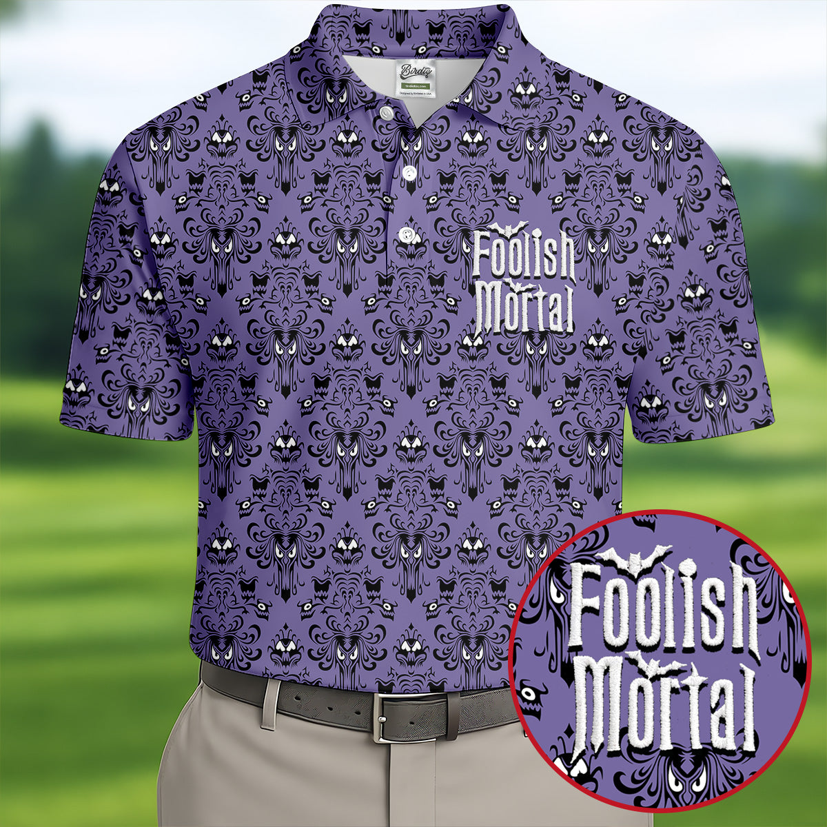 Foolish Mortal Haunted Pattern Golf Polo Shirt, Golf Apparel For Men, Mens Polo Shirts