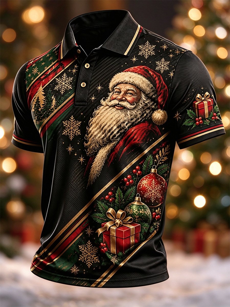 Vintage Santa Claus Ornament Christmas Polo Shirt for Men