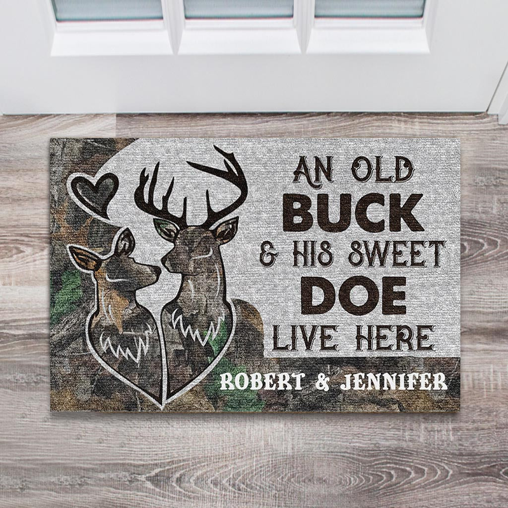 An Old Buck And His Sweet Doe Personalized Hunting Doormat, Valentine Gift For Couple